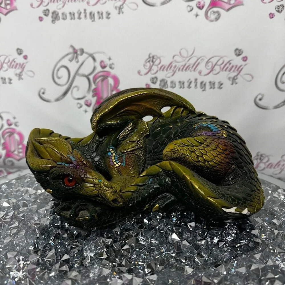 Windstone editions Hollywood California Decorative Dragon Figurine Green purple
